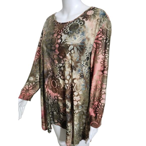 Mutiples‎ Sz XL Embroidered Burnout Tunic Top Watercolor Button Detailing - Picture 3 of 7